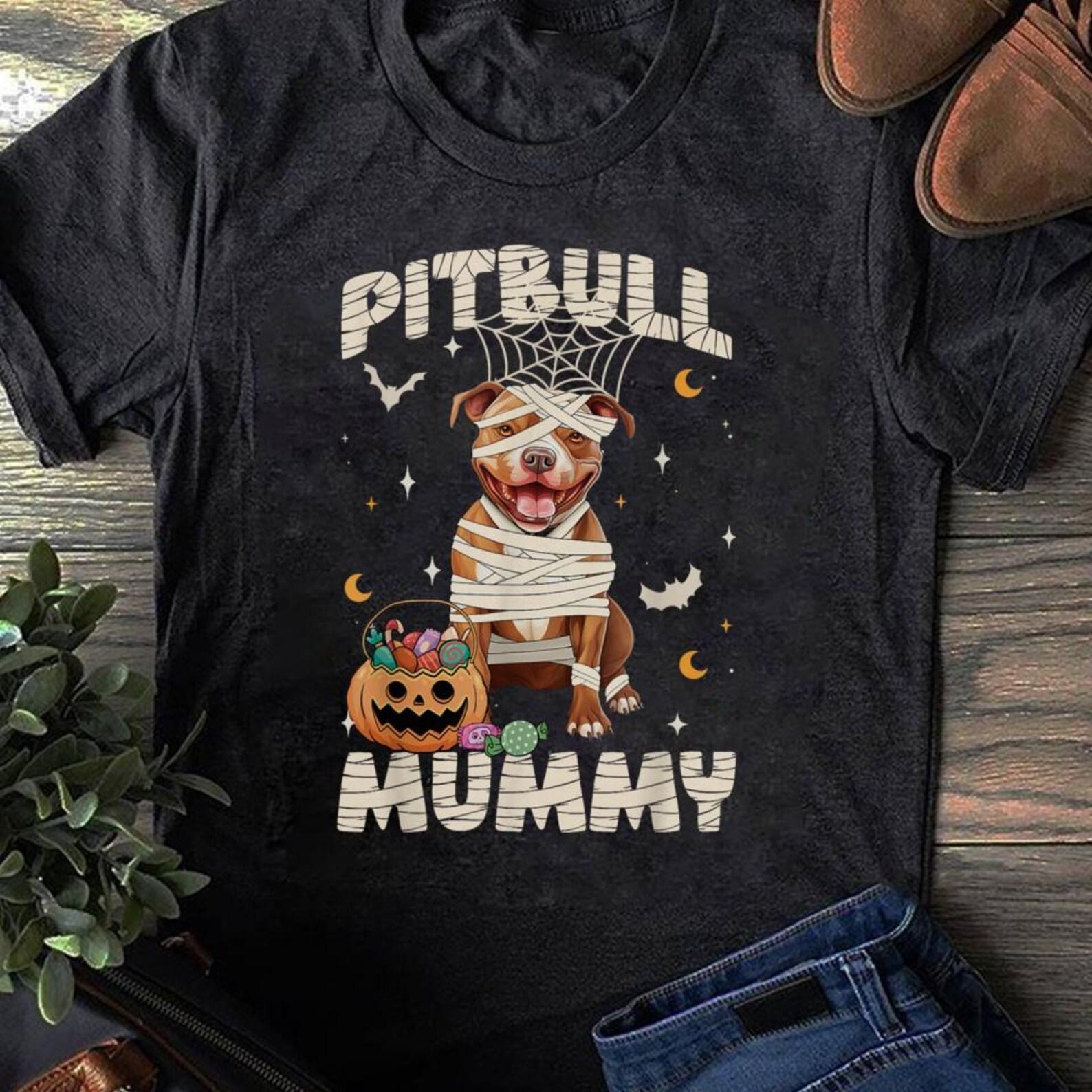 Pitbull Mummy Halloween Costume T-Shirt: Funny Dog Lover Gift M