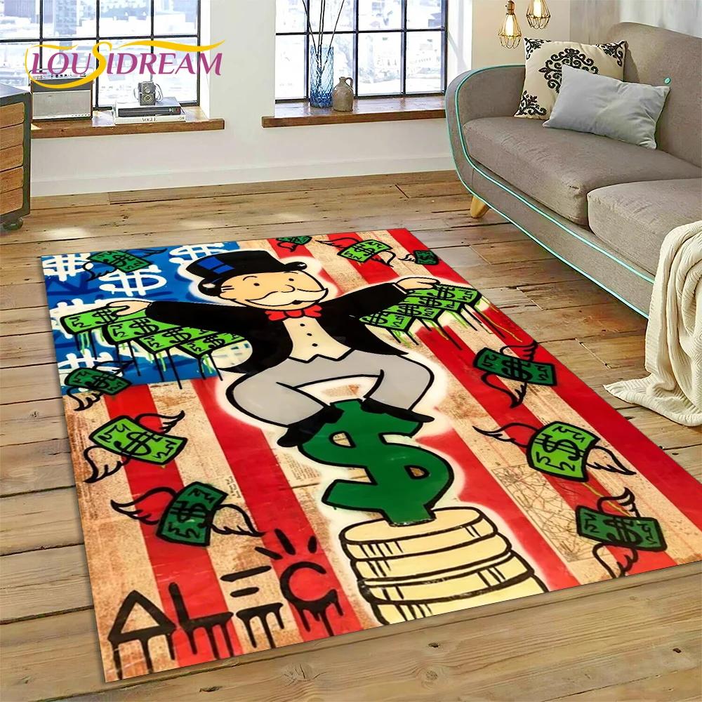 Spiel Dollar Monopoly Cartoon Geld Teppich für Wohnzimmer Schlafzimmer Heimdekoration, Bodentuch Rutschfeste Dekoration für Sofa Fußmatte