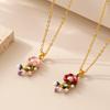 European and American new fashionable exquisite oil drop enamel pearl flower pendant necklace women's high-end collarbone chain