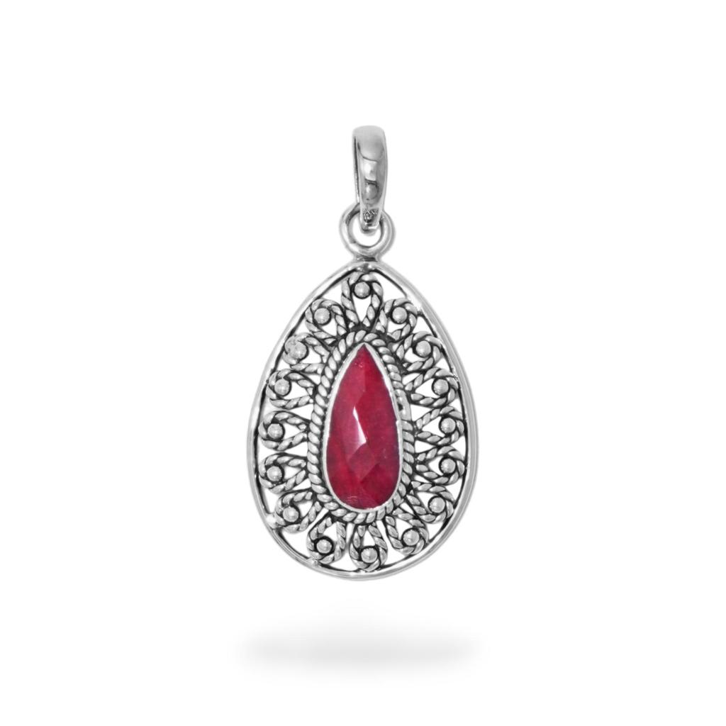 red corundum pendant, Antique handmade pendant, gift for her, 925 sterling silver jewelry