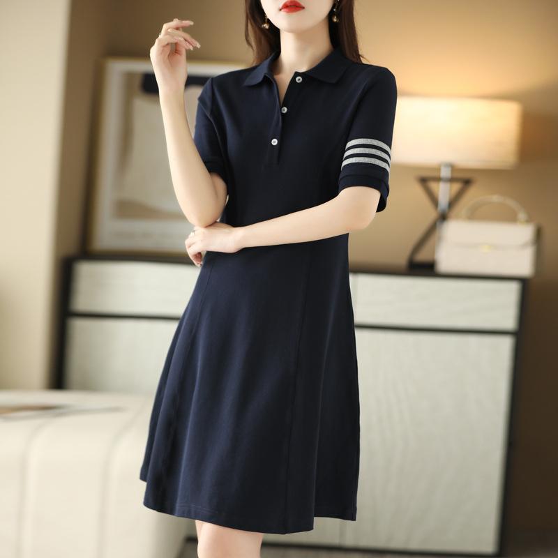 Women's Polo Collar Slim Mid-length Dress Summer Color Patchwork Fashion Dress