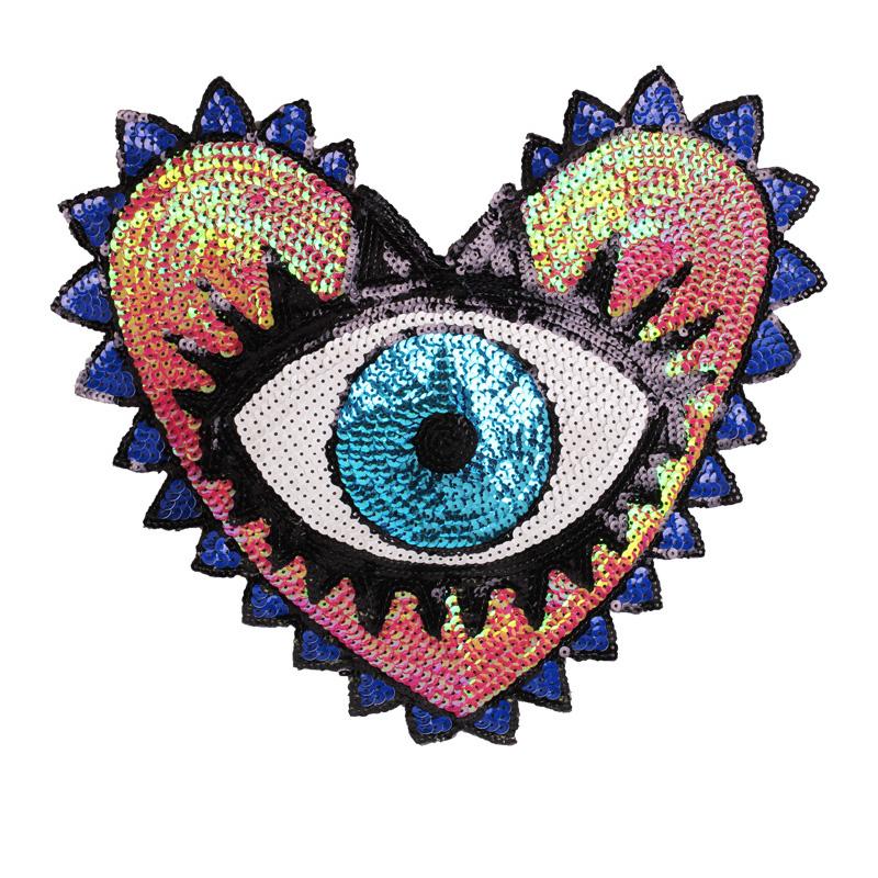 

1 шт. Большие глаза, большие аппликации, красочные блестящие нашивки, сделай сам, вышивка на заказ на одежде, в форме сердца