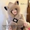 Plush Cute Fox Ear Hat Scarf One-piece Women's Autumn and Winter Hooded Scarf for Cycling and Keeping Warm