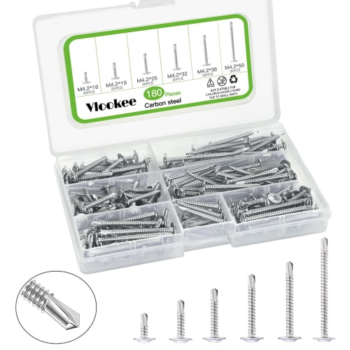 180-Piece Self-Drilling Screw Set, Stainless Steel SUS410 Pan Head with Washer and Washer, for Sheet Metal, Self-Tapping, M4.2 X 16mm/19mm/25mm/32mm/3
