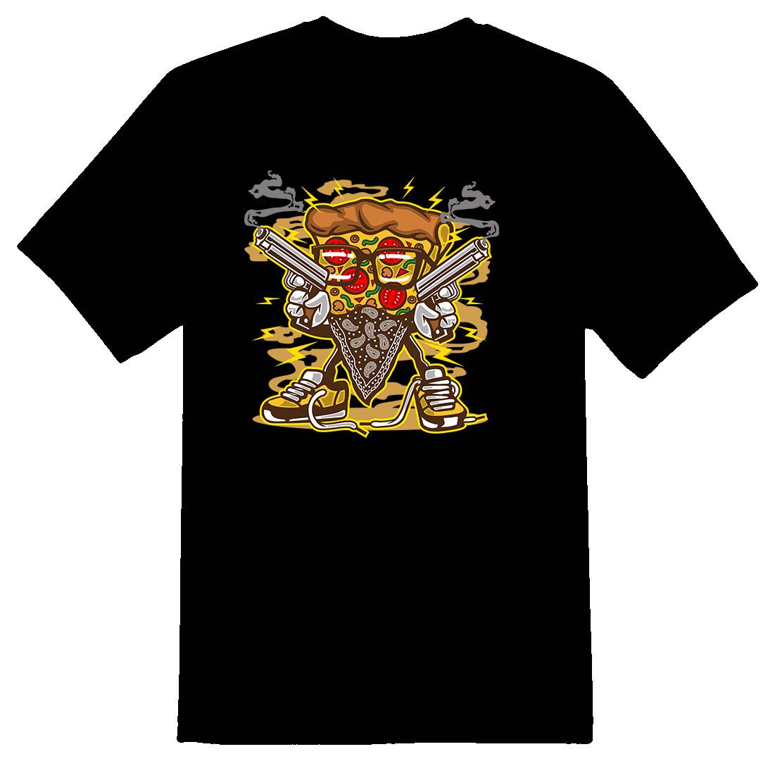 Pizza gangster guns smoking Tee shirt black or white S разноцветный