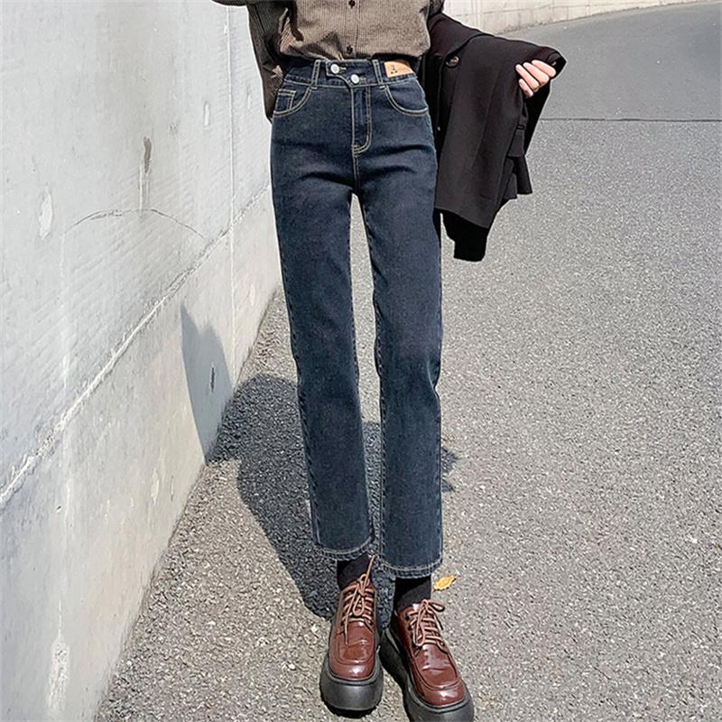 New Autumn Winter Korean Loose High Waist Leisure Slim Versatile Pant Jeans Womens Elastic Vintage Fit Straight pants Streetwear