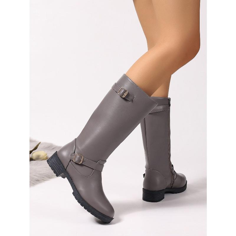 Belt Buckle Slimming Knight Boots 2025 Winter New Plus-size High Boots for Women