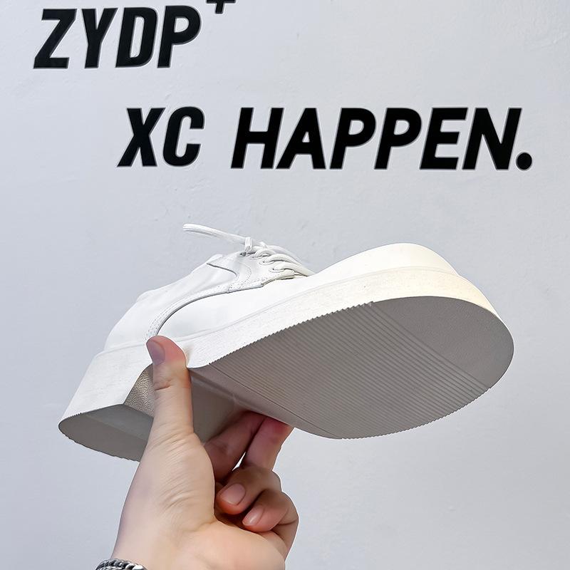 Dress white leather shoes high-end men's fashion versatile men's shoes niche design round head height increase derby shoes 95558-A