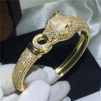 Leopard Bracelet Mirco Pave 400pcs Diamond Zirconia Stone White Gold Filled Engagement Bangle for Women Wedding Accessaries