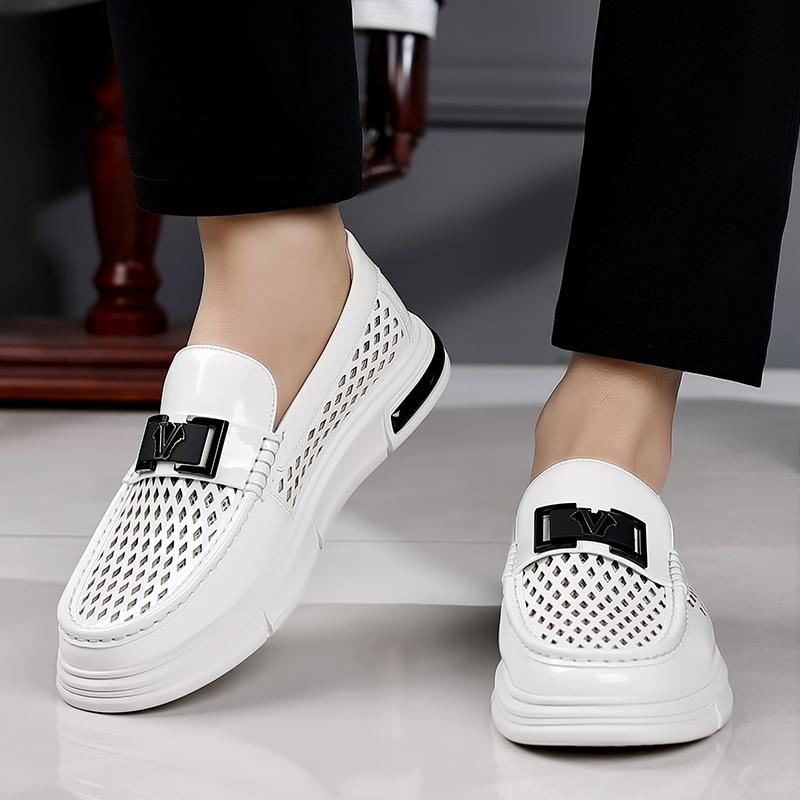 2025 Summer New Designer Leather Shoes for Men  Fashion Casual Hallow Loafers Male Solid Color Breathable Luxury Shoes Man