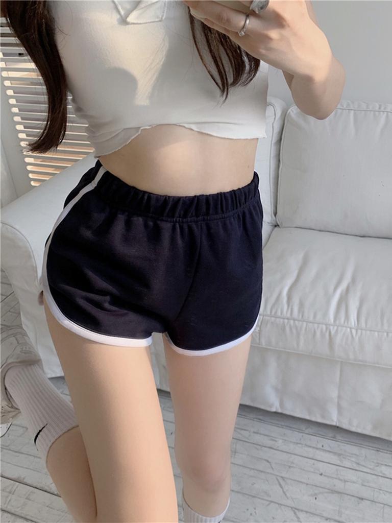 Women's High Waist Athletic Shorts Contrast Stripe Loose Fit Hot Pants Summer Yoga Running Casual Loungewear Sweat Shorts