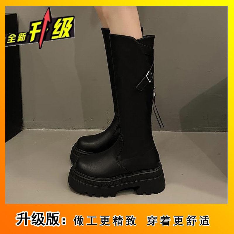 2025 Herbst und Winter neue kleine Ritterstiefel Reißverschluss hinten dicksohlige hohe Schaftweite elastische aber kniehohe Stiefel Kinder