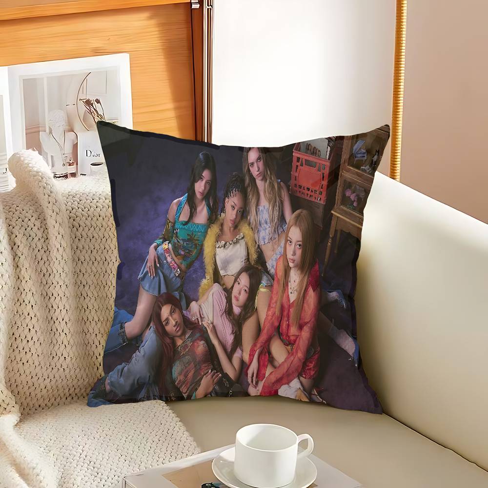 Korea Kpop Band K-Katseye Cushion Cover Polyester Sofa Cushions Decorative Throw Pillows Home Decoration Pillowcover
