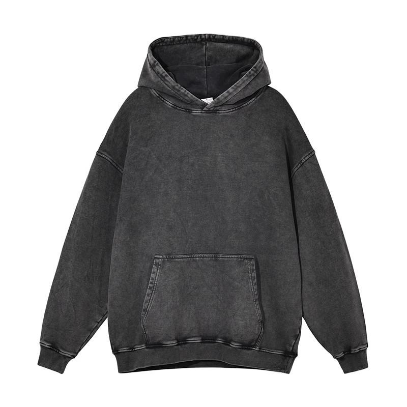 Dames Oversized Hoodie Vintage Gewassen Effen Kleur Verlaagde Schouder Lange Mouwen Losse Pullover Met Capuchon Sweatshirt Top
