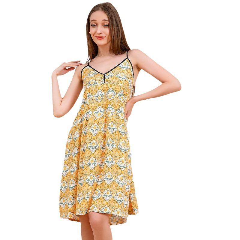 Summer cotton women's suspender nightdress v-neck thin loose large size thin high-end loungewear