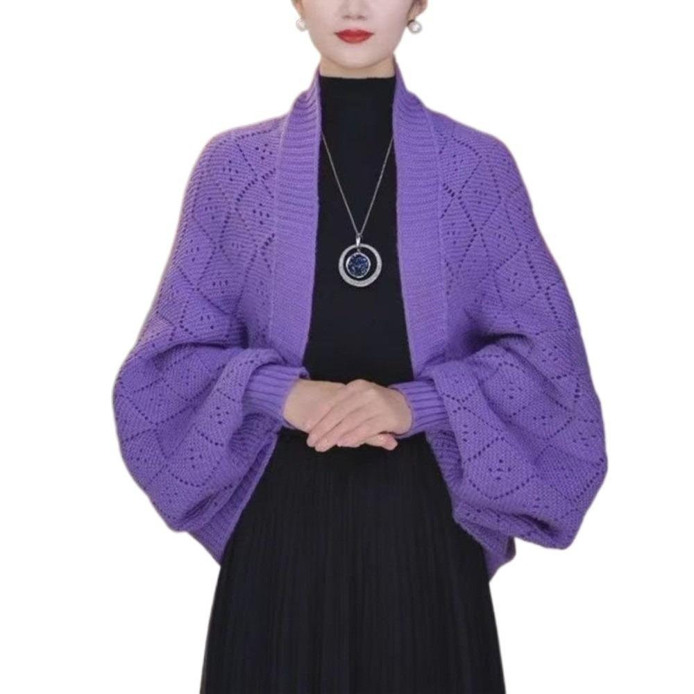 

Loose Fit Women Cardigan Hollow Out Shawl Cardigan Scarf Style Bridal Neck Wrap Elegant Style фіолетовий