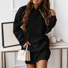 Women  Casual Patchwork Hooded Solid Color Loose Long Sleeve Sweatshirt Tops