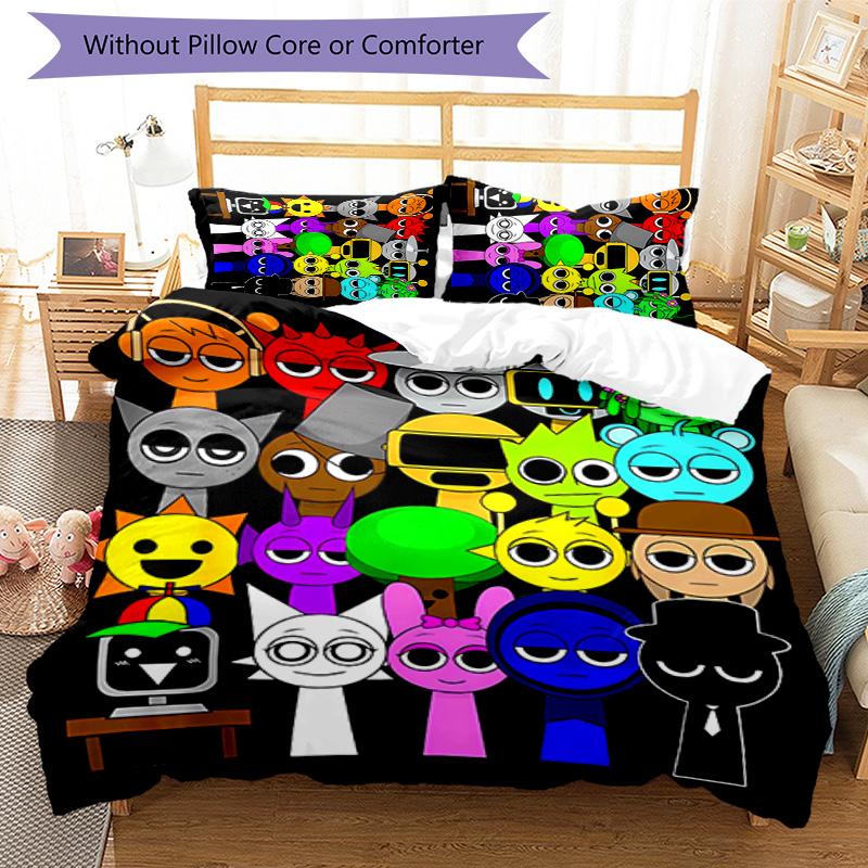 3pcs Sprunki Game pattern bedding set duvet cover set includes duvet cover &pillowcases, perfect all season bedroom decoration & gift