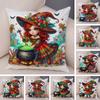 Red Witch Girl Pillow Case Double Print Cushion Cover Super Soft Plush Decor Cute Cartoon Children Pillowcase For Sofa Home