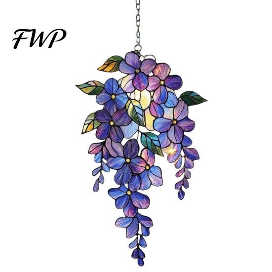 Suncatcher Wisteria Suncatcher, Acrylic Hanging Flower Branch Ornament, Stained Glass Style Floral Room Decor Window for Home Garden, Gift Women, Mom 1pc