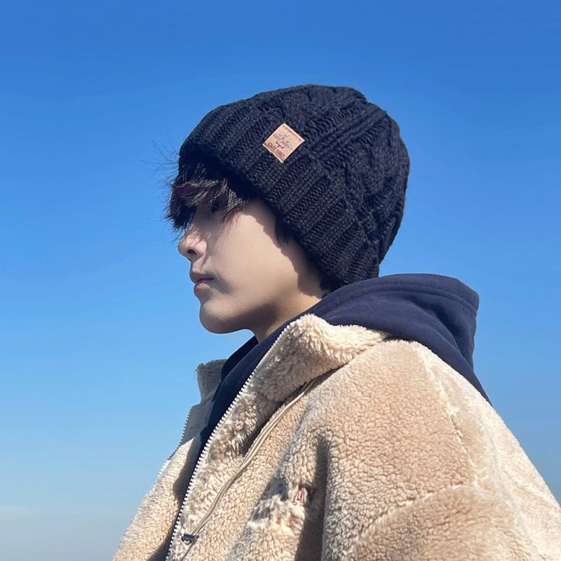 Hat men's winter warm plush thickened wool hat men's knitted hat pullover hat winter men's headgear tide