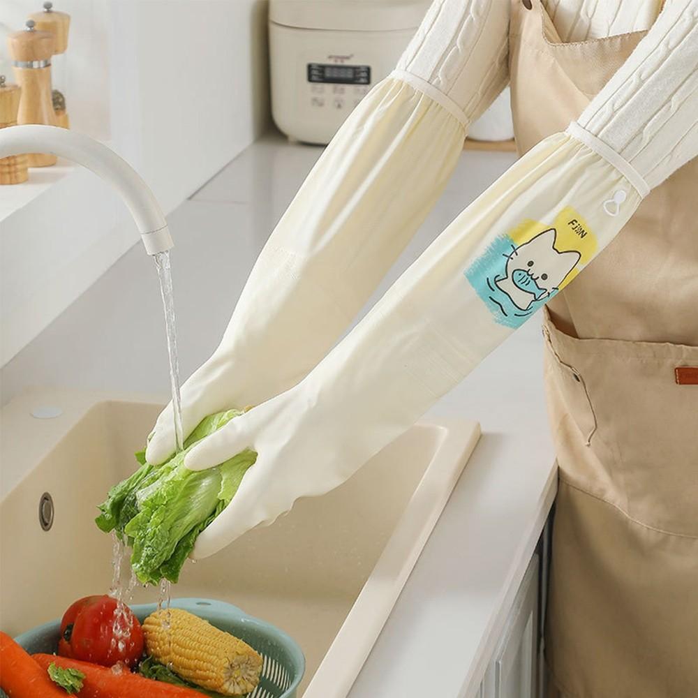 New Durable Dishwashing Gloves Extra Long Fleece-lined Household Chores Gloves Warm Thickened Cleaning Gloves Kitchen Use