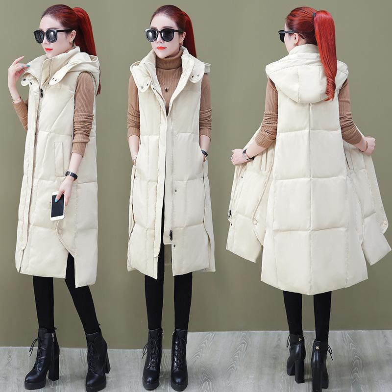 Autumn Winter Women's Solid Color Hooded Vest Loose Thickening Warm Women's Sleeveless Jacket