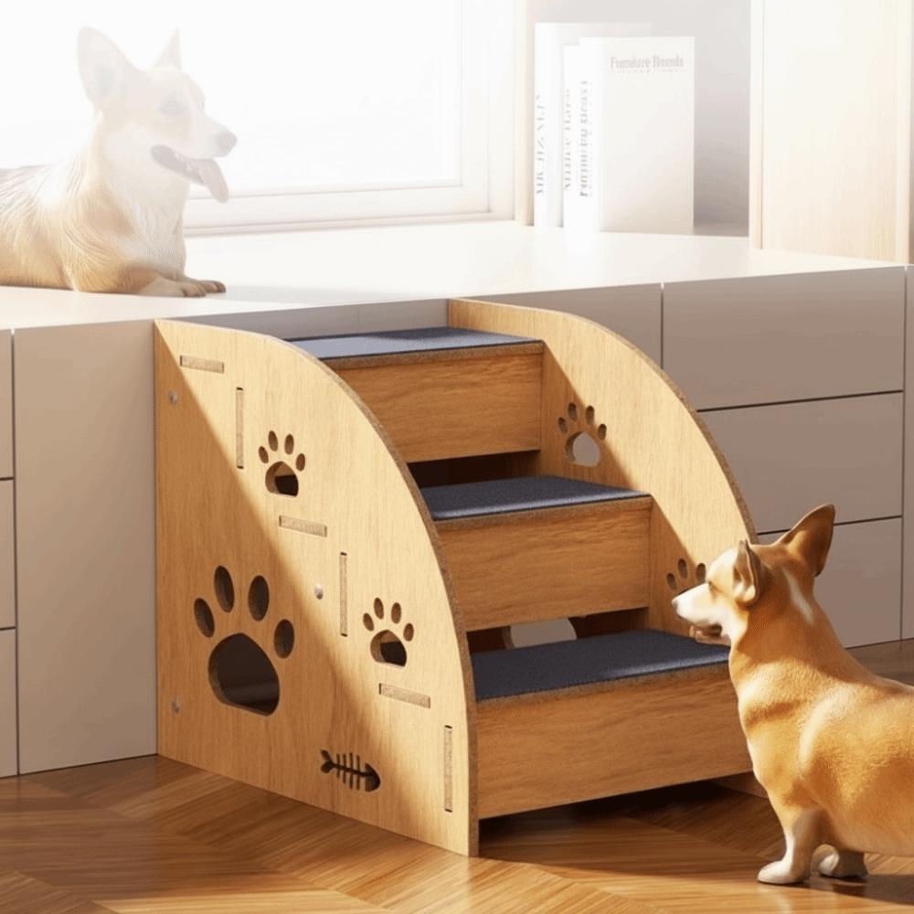 Non-Slip Wooden Dog Stairs Safety Railing Dog Ladder Pet Staircase for High Beds Sofas
