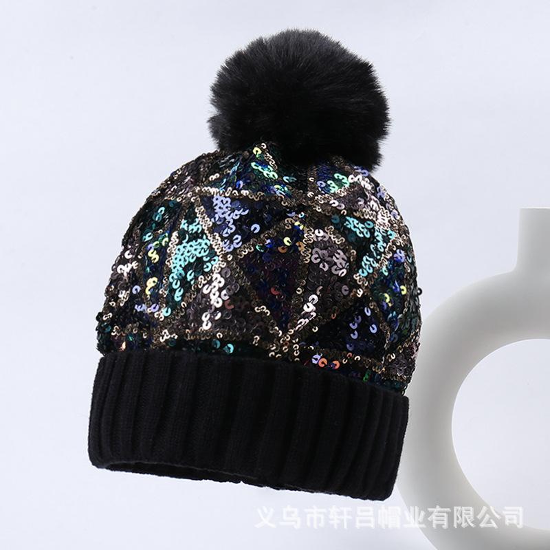 European and American Fashion Trendy Sequined Knitted Wool Hat Men's and Women's Autumn and Winter Personality Street Versatile Thermal Hat Ear Protec