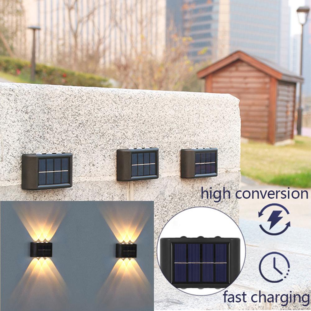 Solar Outdoor Wall Lights Led Wall Lamp Lighting External Wall Sconce Powerful White Warm White 6 led Wall Light 2PCS