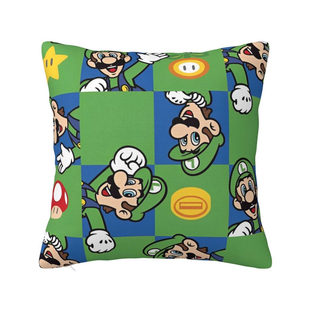 Marios Square Pillowcases Polyester Seat Luigi Mushroom Yoshi Cushion Cover Funny Pillow Cover 45*45