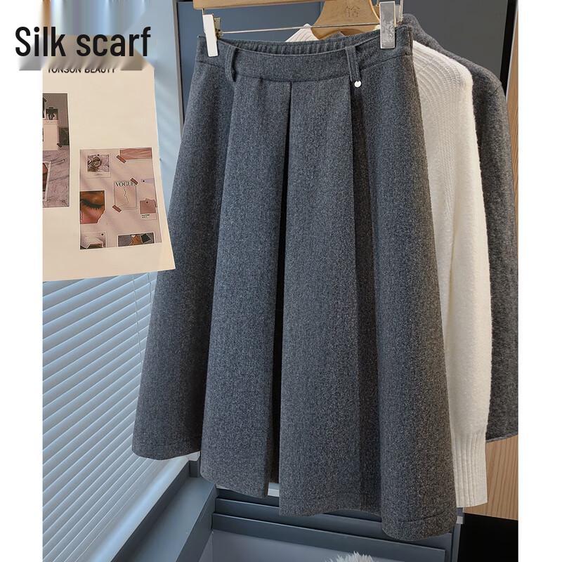 Women s High-Waisted A-Line Wool Blend Midi Skirt L