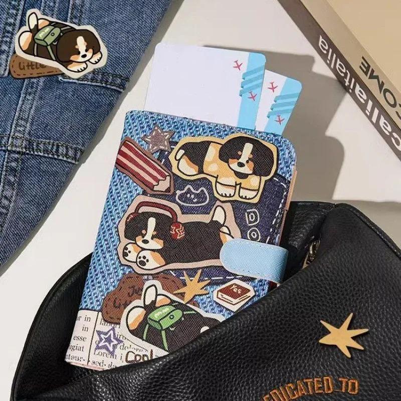 Cute Cartoon PU Passport Cover for Travel, Multi-Functional ID Card Holder Wallet, Portable Ticket & Credit Card Organizer