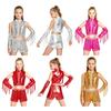 Kids Girls Sequin Crop Top and Shorts Set Sparkling Metallic Dance Outfit with Tassel Gloves for Stage Performance Competition