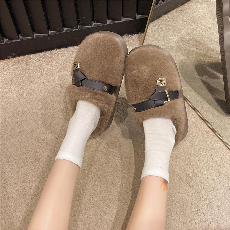 Cotton slippers women's thick-bottomed bag head and anti-skid slippers for stepping on shit, new velvet warm cotton mop in autumn and winter 2025