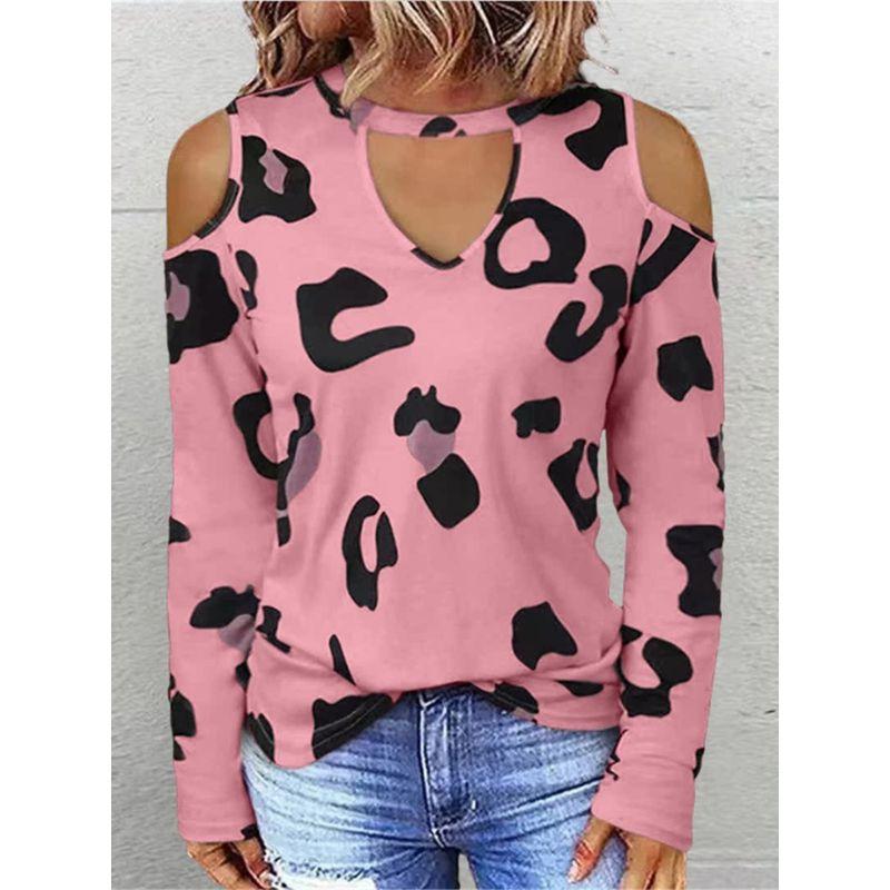 European and American Cross-Border Export Foreign Trade Autumn and Winter Fashion Casual Women's Long-Sleeved T-shirt Loose Plus size Sexy Top Print