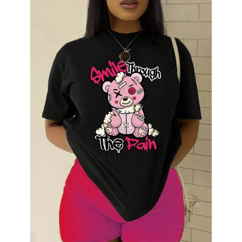 Letter Print Short Sleeve Crew Neck Women's Casual Summer Spring Fit Breathable Fabric Comfortable Harajuku Streetwear