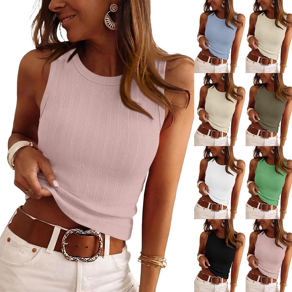 Womens Tank Tops Summer Casual Sleeveless Tops Ribbed Knit Basic Tees Fitted Shirts Trendy Fashion Clothes