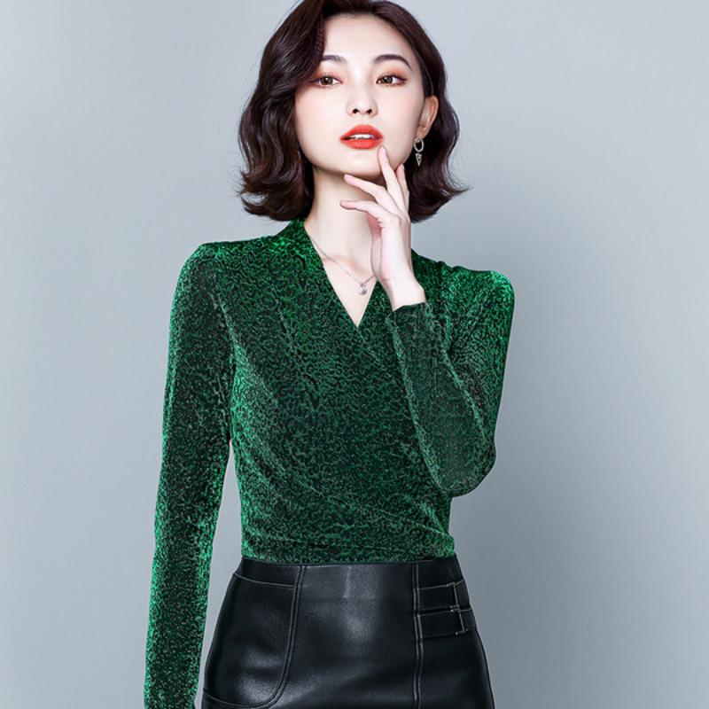 Blusa de otoño para mujer, nueva moda, estilo extranjero, con cuello en V, manga larga, estampado de leopardo