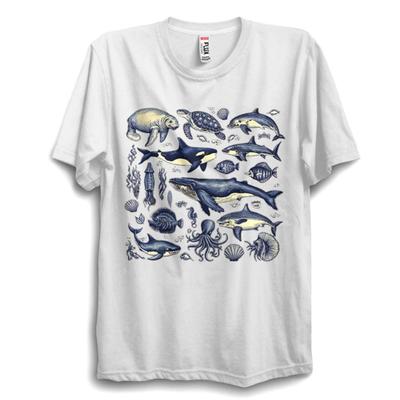 90er Vintage Ozeantiere T-Shirt – Retro Meeresleben Grafik T-Shirt Wal Delfin Top