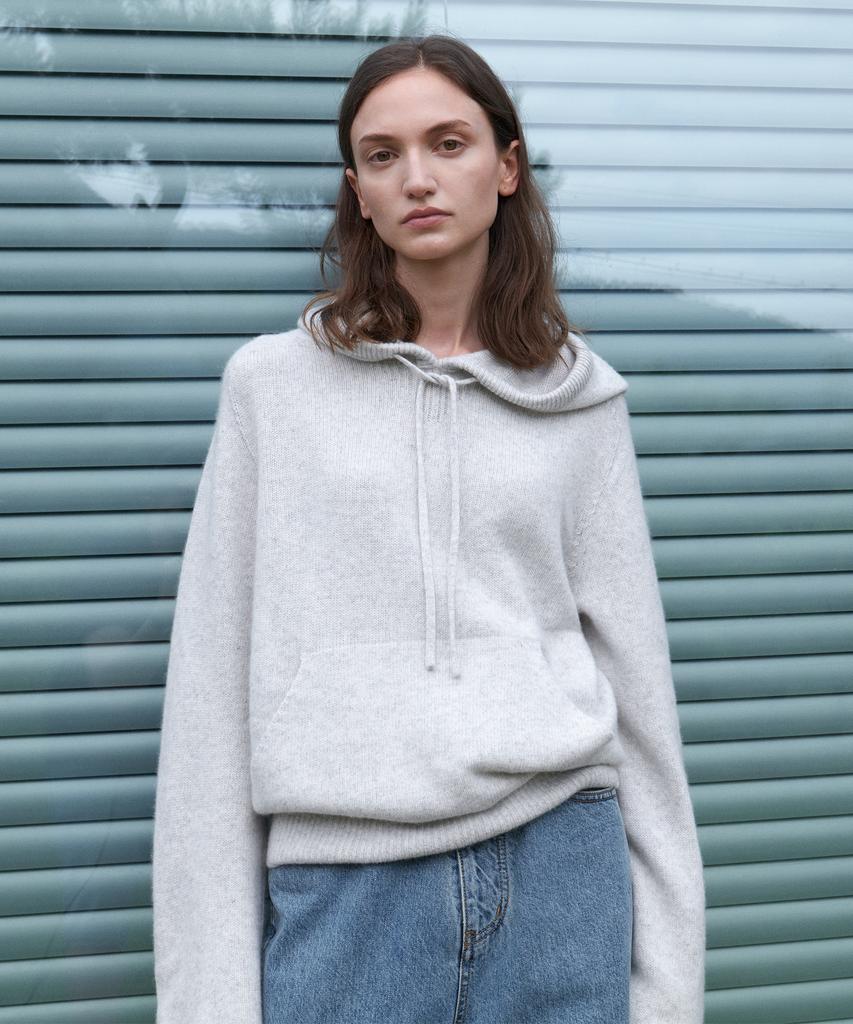 STEP AROUND Cashmere Wholegarment Hoody Pullover_Light Gray