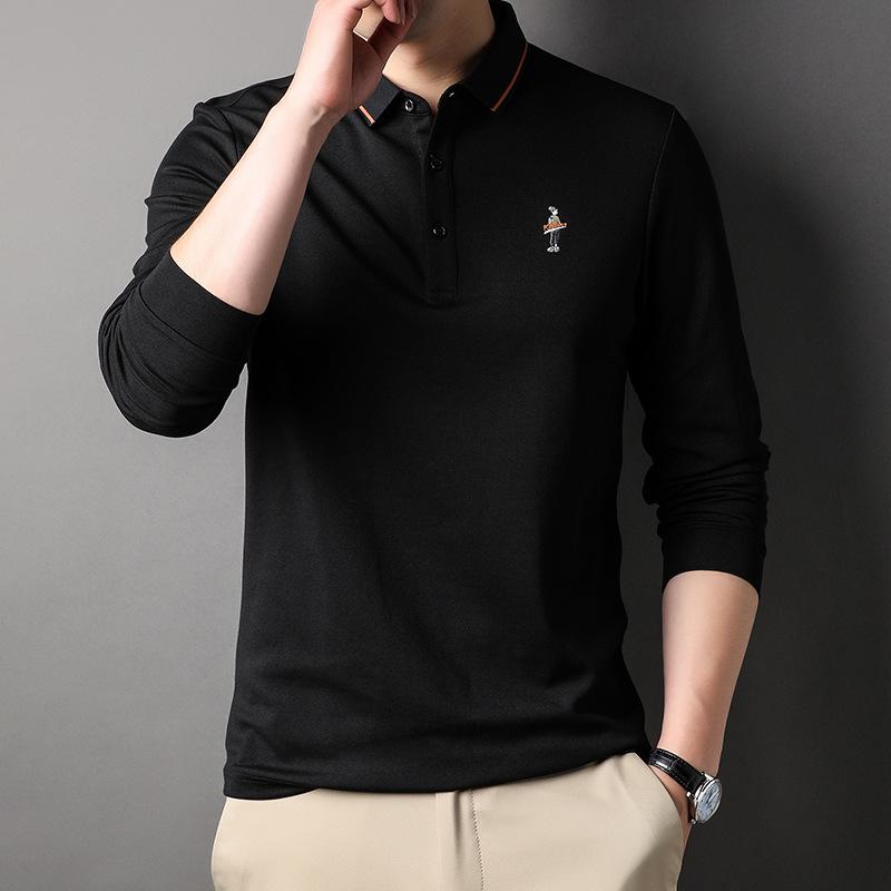 Spring New Men's Solid Color Lapel Polo Shirt Long-sleeved Fashion Casual Straight Middle-aged T-shirt
