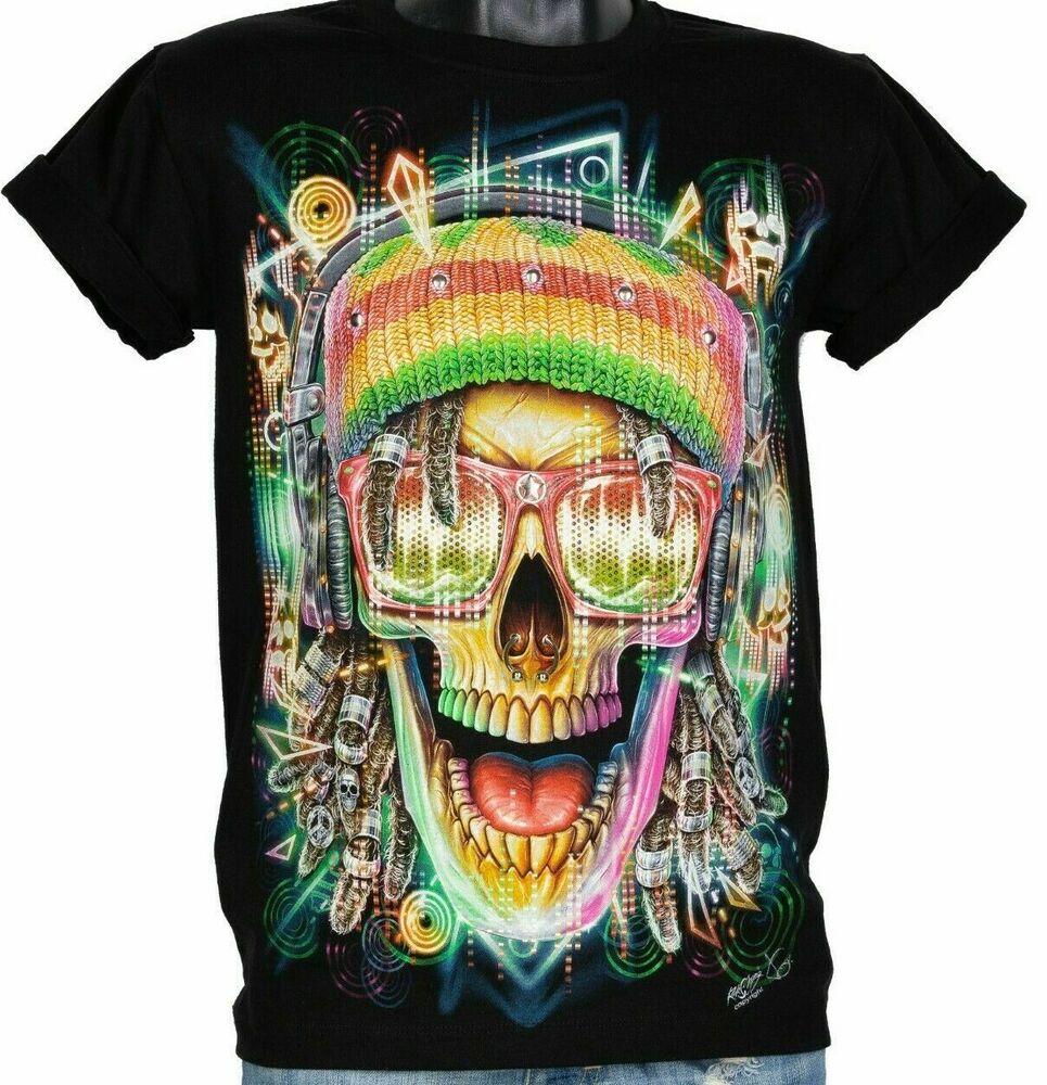 

Футболка унисекс с светящимся в темноте черепом 4D Rock Chang Original Rasta Reggae Jamaica Skull