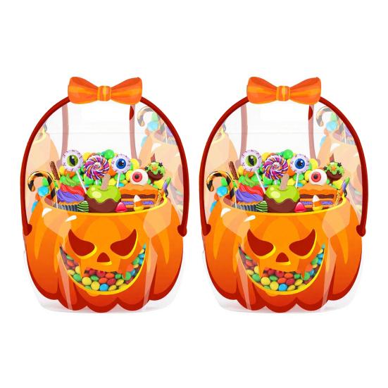 Holiday Treat Bag 2/4/6Pcs Clear Gift for Halloween Christmas, Goodie Candy Bags Packaging with Handle, Resealable Sealed Pouch Party Favors