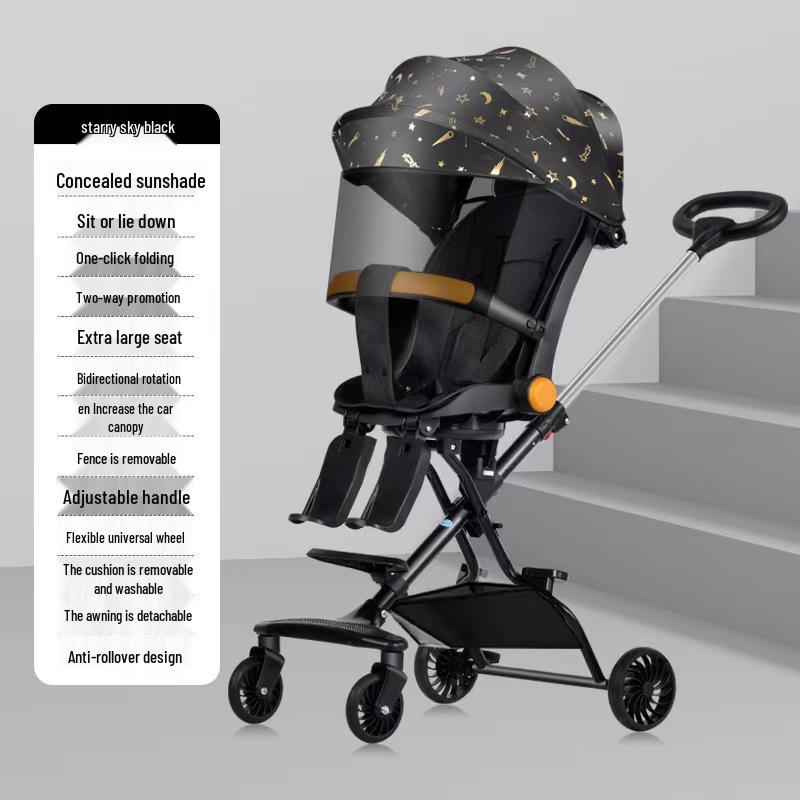 Lightweight Foldable Two-Way Reclining High Landscape Baby Stroller with Four Wheels.