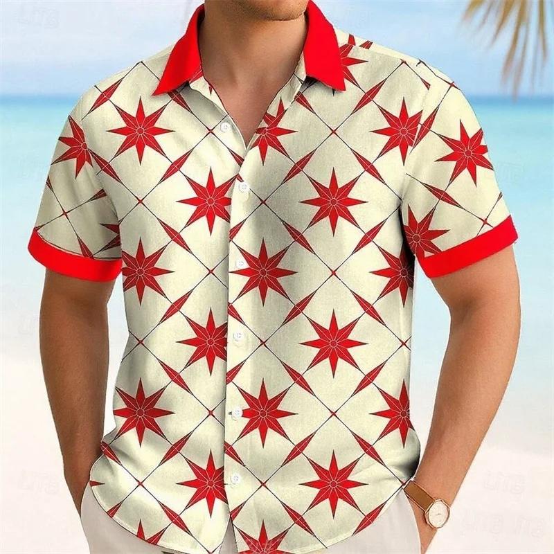 

Hawaiian Men s Shirt Casual Lapel Cardigan Top Summer Beach Vacation Short Sleeve Shirts Fashion Loose T-Shirts 5XL червоний