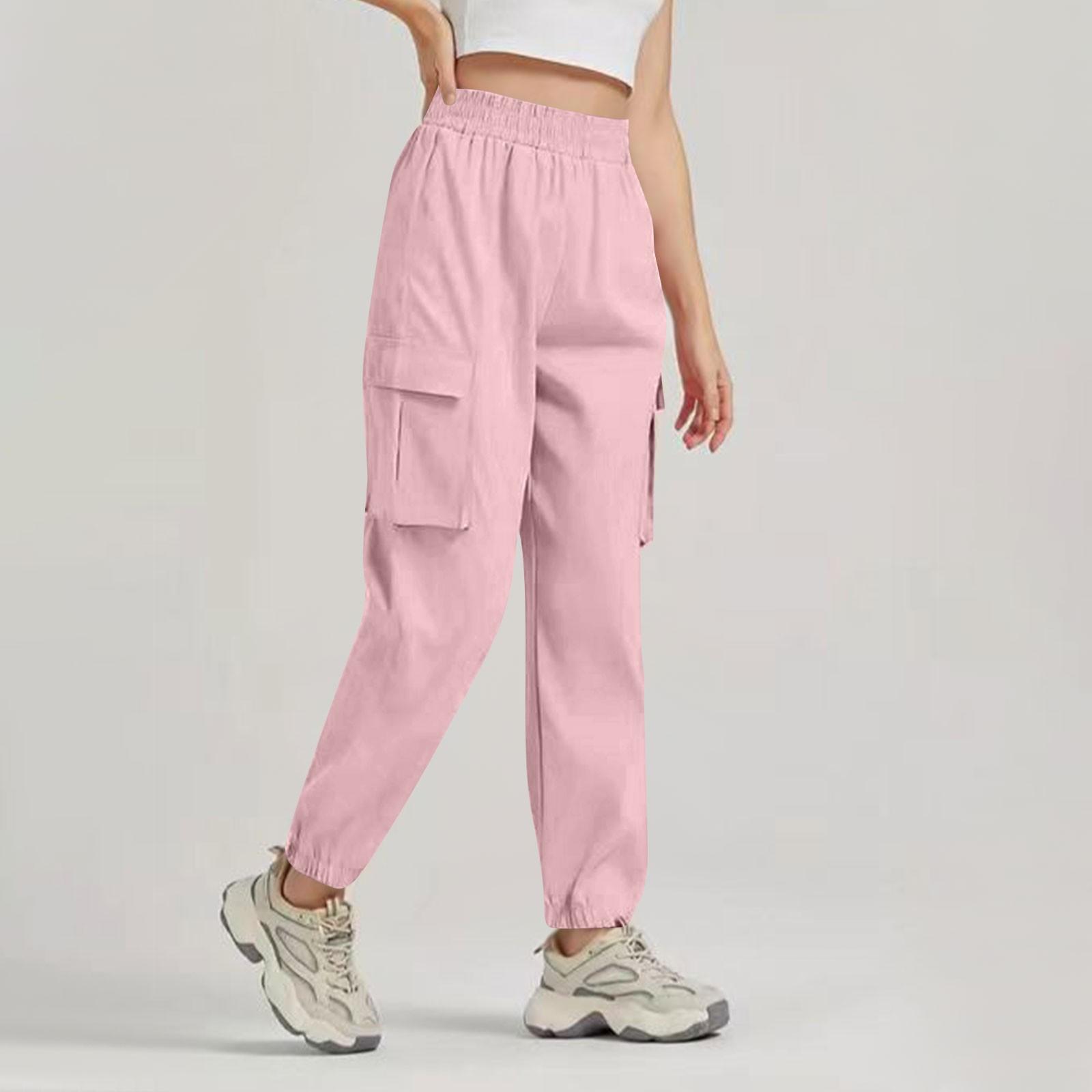 

Женский повседневный однотонный комбинезон с эластичной резинкой на талии и резинкой для ног, спортивные штаны со стерео-сумкой XL розовый