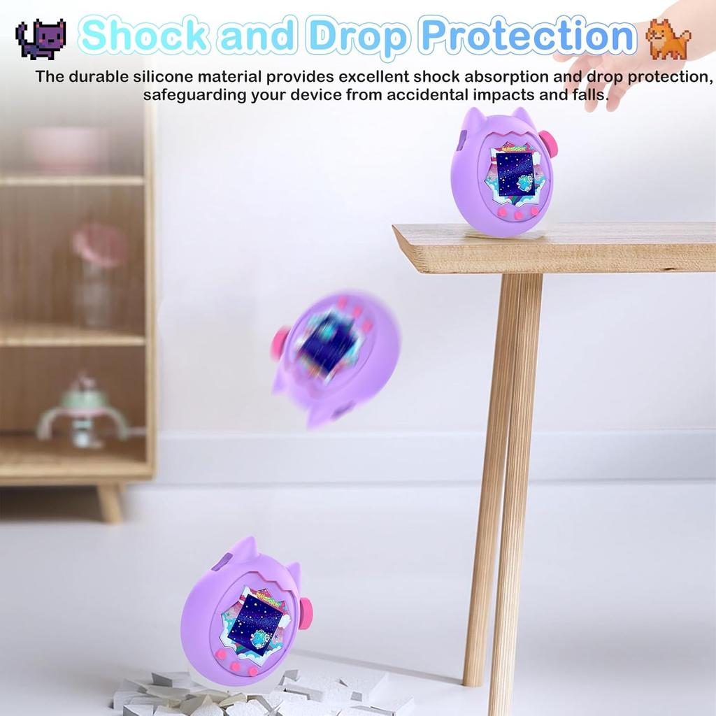 for Tamagotchi Paradise Soft Silicone Case and TPU Clear Screen Protector flim, 360-degree Full Protective with Flower Series Lanyard, Scratch Shock