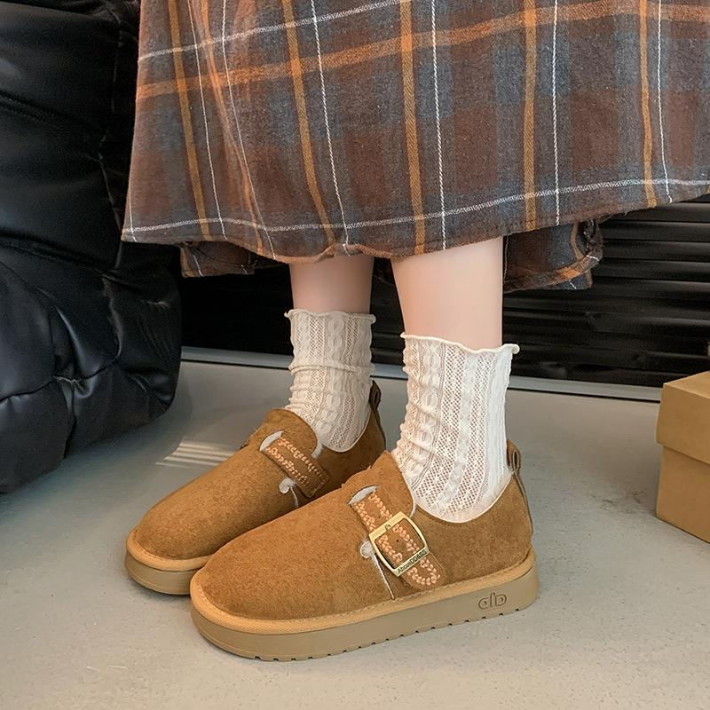 2025 NEW Women's Hot Sale Warm and Comfortable Thickened Fleece Lined Warm Cotton Shoes Round Toe Flat Heel Leisure Shoes