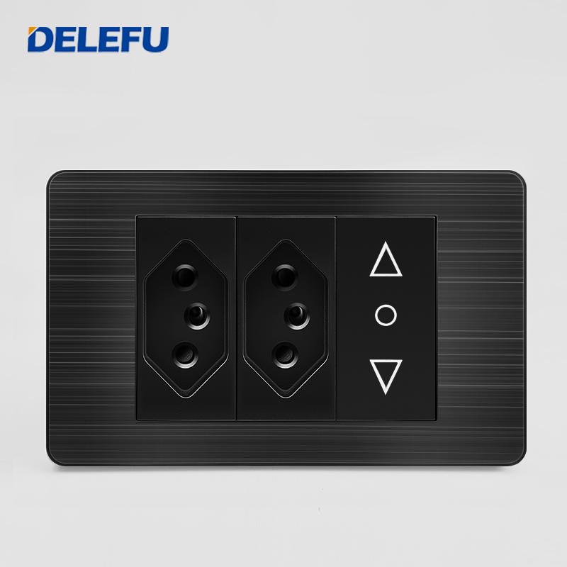 DELEFU Brazilian Model 118 Type 10A/20A Stainless Steel Black Durable PC USB Socket with Type-C 20W Fast Charging